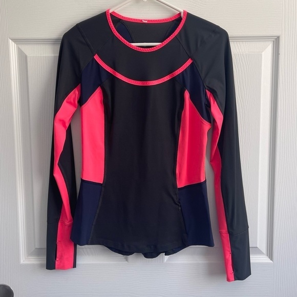 Lululemon Trail Bound Long Sleeve Deep Coal Deep Navy Electric Coral - Picture 2 of 4